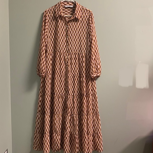 Zara Dresses Zara Geometric Print Business Casual Maxi Dress Poshmark